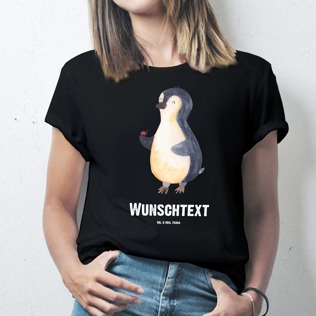 Personalisiertes T-Shirt Pinguin Marienkäfer T-Shirt Personalisiert, T-Shirt mit Namen, T-Shirt mit Aufruck, Männer, Frauen, Wunschtext, Bedrucken, Pinguin, Pinguine, Marienkäfer, Liebe, Wunder, Glück, Freude, Lebensfreude