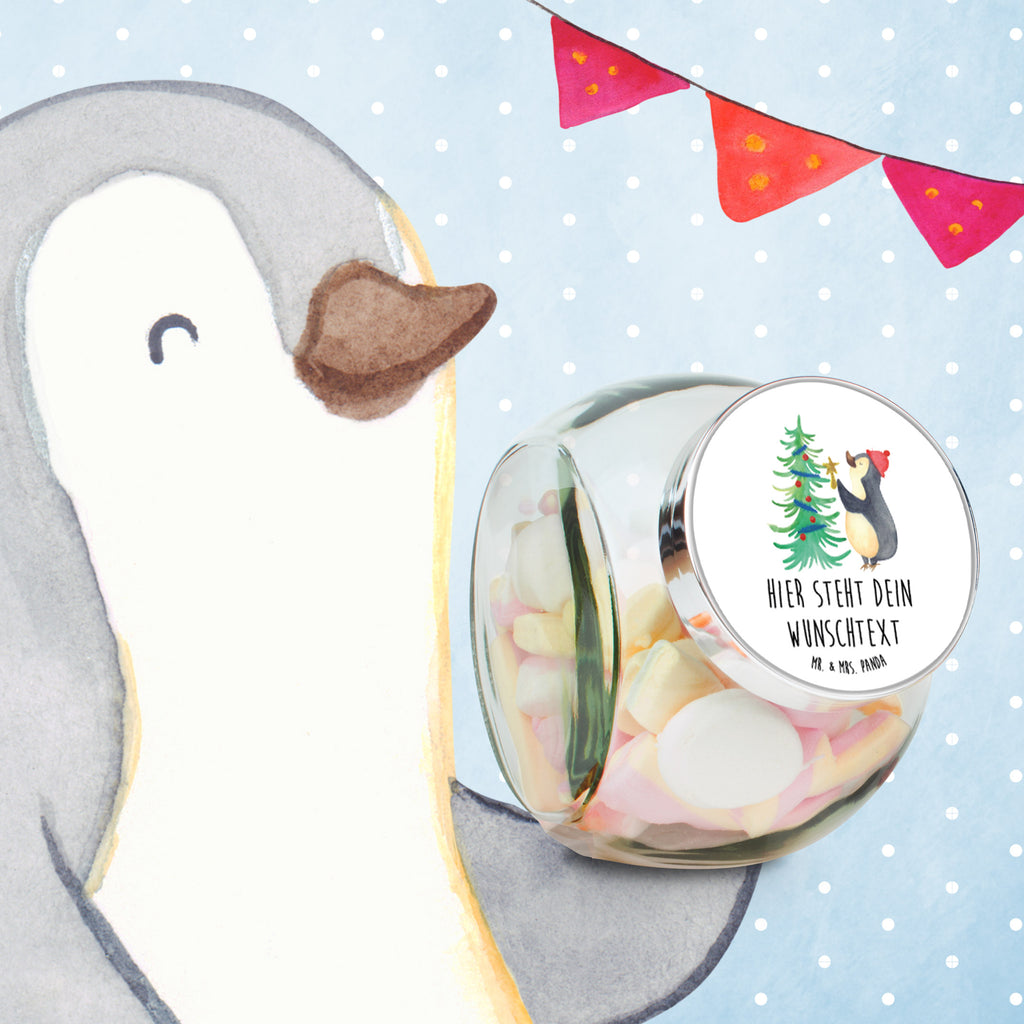 Personalisiertes Bonbonglas Pinguin Weihnachtsbaum Vorratsdose, Vorratsbehälter, Süßigkeitenglas, Süßigkeitendose, Kaffeedose, Müslidose, Teedose, Keksbehälter, Keksedose, Glasdose, Glasbälter, Vorratsglas, Küchenbehälter, Aufbewahrungsdose, Aufbewahungsglas, Gewürzdose, Küchenorganizer, Snackdose, Winter, Weihnachten, Weihnachtsdeko, Nikolaus, Advent, Heiligabend, Wintermotiv, Pinguin