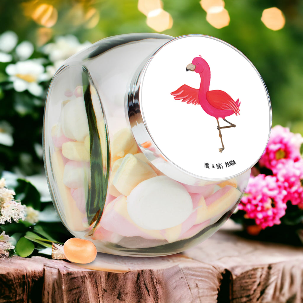 Bonbonglas Flamingo Yoga Vorratsdose, Vorratsbehälter, Süßigkeitenglas, Süßigkeitendose, Kaffeedose, Müslidose, Teedose, Keksbehälter, Keksedose, Glasdose, Glasbälter, Vorratsglas, Küchenbehälter, Aufbewahrungsdose, Aufbewahungsglas, Gewürzdose, Küchenorganizer, Snackdose, Flamingo, Vogel, Yoga, Namaste, Achtsamkeit, Yoga-Übung, Entspannung, Ärger, Aufregen, Tiefenentspannung