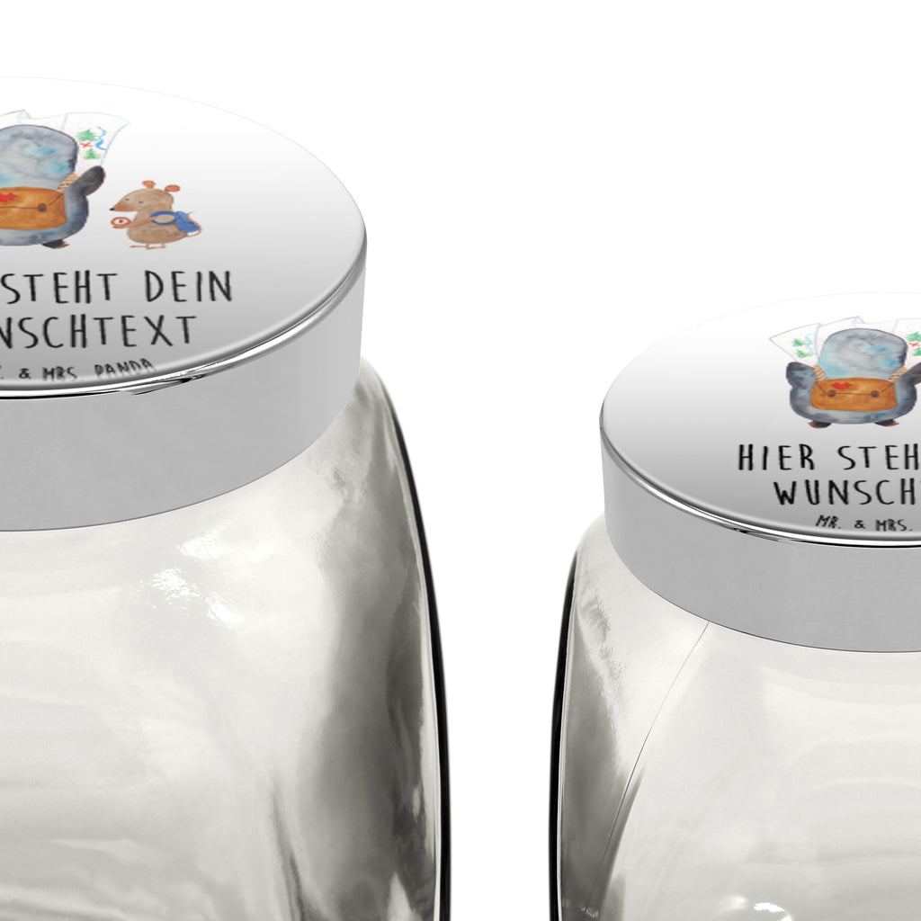 Personalisiertes Bonbonglas Pinguin & Maus Wanderer Vorratsdose, Vorratsbehälter, Süßigkeitenglas, Süßigkeitendose, Kaffeedose, Müslidose, Teedose, Keksbehälter, Keksedose, Glasdose, Glasbälter, Vorratsglas, Küchenbehälter, Aufbewahrungsdose, Aufbewahungsglas, Gewürzdose, Küchenorganizer, Snackdose, Pinguin, Pinguine, Abenteurer, Abenteuer, Roadtrip, Ausflug, Wanderlust, wandern