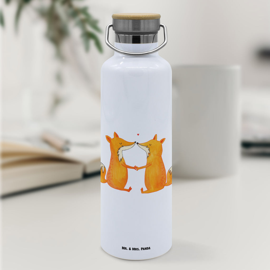 Trinkflasche Füchse Liebe Thermosflasche, Isolierflasche, Edelstahl, Trinkflasche, isoliert, Wamrhaltefunktion, Sportflasche, Flasche zum Sport, Sportlerflasche, Fuchs, Füchse, Fox, Liebe, Liebespaar, Paar, Partner, Freundin, Freund, Ehe, Verlobte, Ehemann, Ehefrau, Liebesbeweis