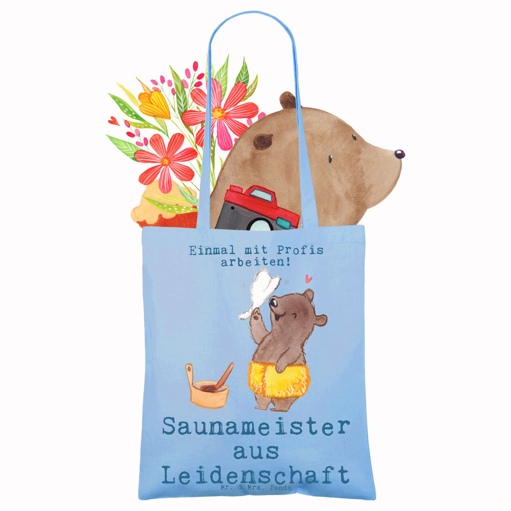 Tragetasche Saunameister aus Leidenschaft Beuteltasche, Beutel, Einkaufstasche, Jutebeutel, Stoffbeutel, Tasche, Shopper, Umhängetasche, Strandtasche, Schultertasche, Stofftasche, Tragetasche, Badetasche, Jutetasche, Einkaufstüte, Laptoptasche, Beruf, Ausbildung, Jubiläum, Abschied, Rente, Kollege, Kollegin, Geschenk, Schenken, Arbeitskollege, Mitarbeiter, Firma, Danke, Dankeschön