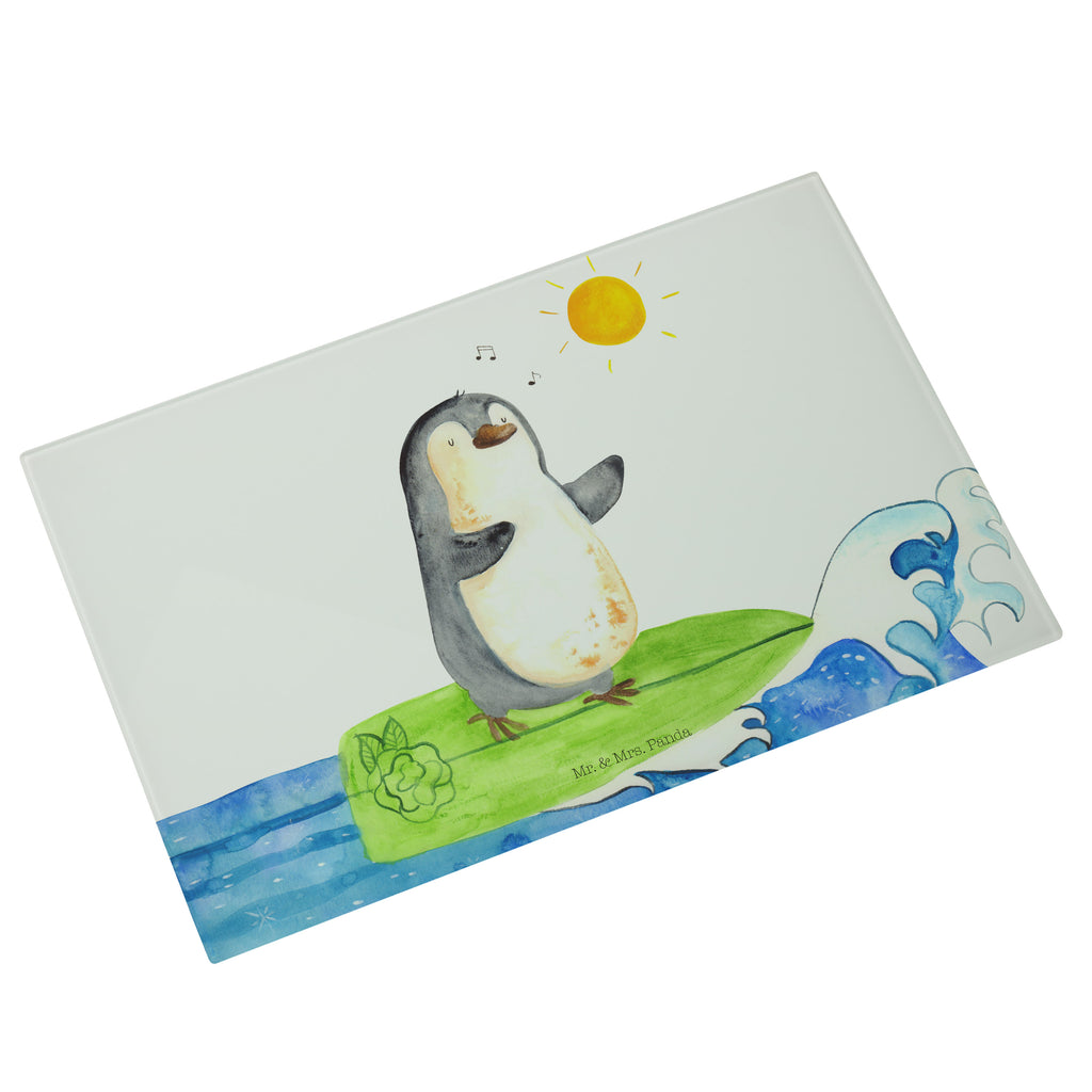 Glasschneidebrett Pinguin Surfer Glasschneidebrett, Schneidebrett, Pinguin, Pinguine, surfen, Surfer, Hawaii, Urlaub, Wellen, Wellen reiten, Portugal