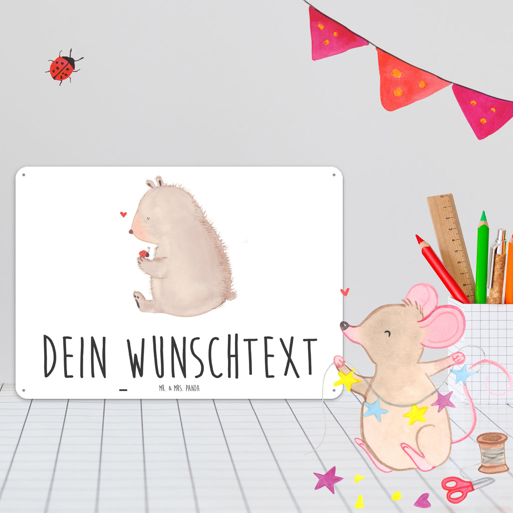 Personalisiertes Blechschild Bär Marienkäfer Blechschild, Metallschild, Geschenk Schild, Schild, Magnet-Metall-Schild, Deko Schild, Wandschild, Wand-Dekoration, Türschild, Bär, Teddy, Teddybär, Marienkäfer, Liebe, Freiheit, Motivation, Das Leben ist schön