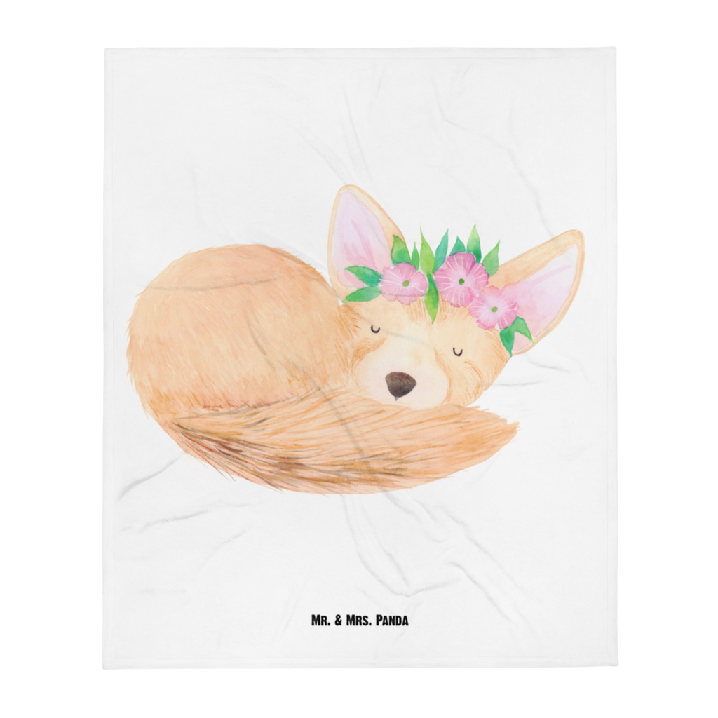 Babydecke Wüstenfuchs Blumen Babydecke, Babygeschenk, Geschenk Geburt, Babyecke Kuscheldecke, Krabbeldecke, Afrika, Wildtiere, Wüste, Wüstenfuchs, Blumen, Blumenkranz, Glücklich