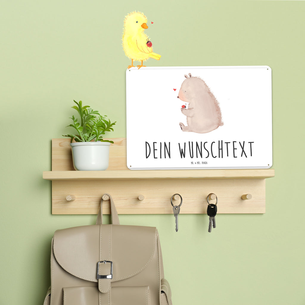 Personalisiertes Blechschild Bär Marienkäfer Blechschild, Metallschild, Geschenk Schild, Schild, Magnet-Metall-Schild, Deko Schild, Wandschild, Wand-Dekoration, Türschild, Bär, Teddy, Teddybär, Marienkäfer, Liebe, Freiheit, Motivation, Das Leben ist schön