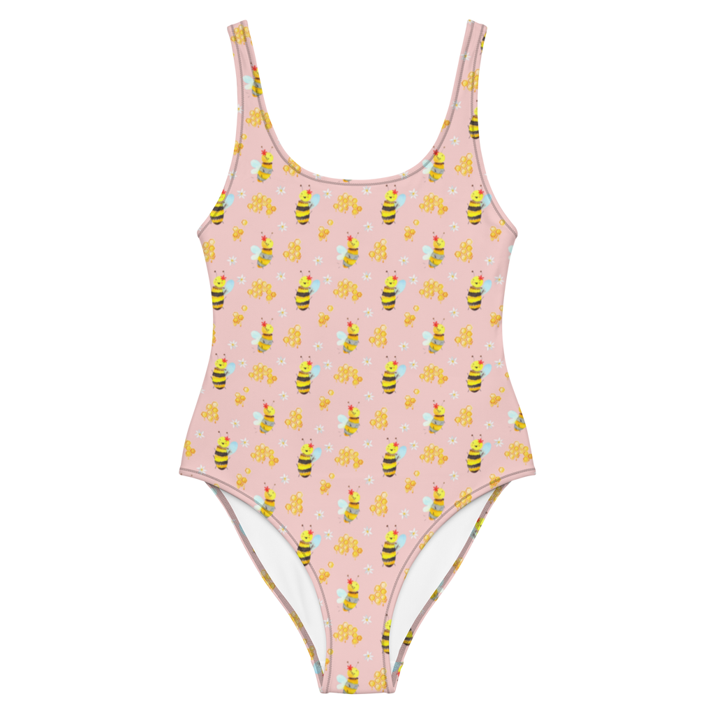 Badeanzug Biene Happy Muster Badebekleidung, Bademode, Badeanzug, Swimsuit, Rückenfreier Badeanzug, Luxus-Bademode, Biene, Wespe, Hummel