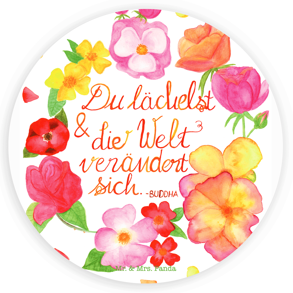 Rund Aufkleber Du Lächelst Sticker, Aufkleber, Etikett, Blumen Deko, Frühlings Deko, Sommer Deko, Dekoration, positive Botschaft, Naturliebhaber, Outdoor, Natur, Abenteuer, Lächele, Welt verändert sich, Zitat Buddha, Lachen Spruch, glücklich sein, Zitat schön, Geschenk Freundin, Spruch positiv