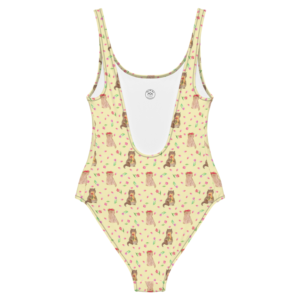 Badeanzug Otter Blumenstrauß Muster Badebekleidung, Bademode, Badeanzug, Swimsuit, Rückenfreier Badeanzug, Luxus-Bademode, Otter, Fischotter, Seeotter, Otter Seeotter See Otter