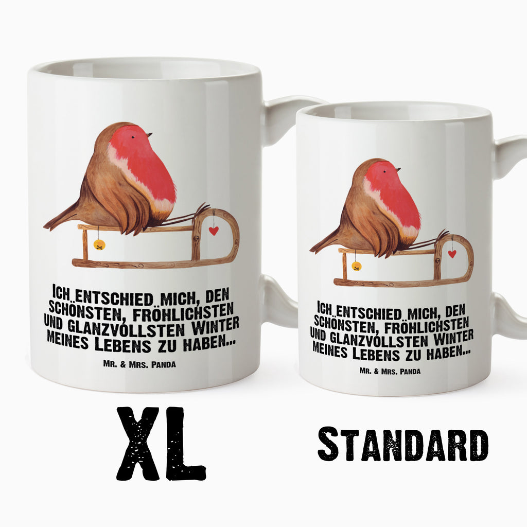 XL Tasse Rotkehlchen Schlitten XL Tasse, Große Tasse, Grosse Kaffeetasse, XL Becher, XL Teetasse, spülmaschinenfest, Jumbo Tasse, Groß, Winter, Weihnachten, Weihnachtsdeko, Nikolaus, Advent, Heiligabend, Wintermotiv, Schlitten, Vogel