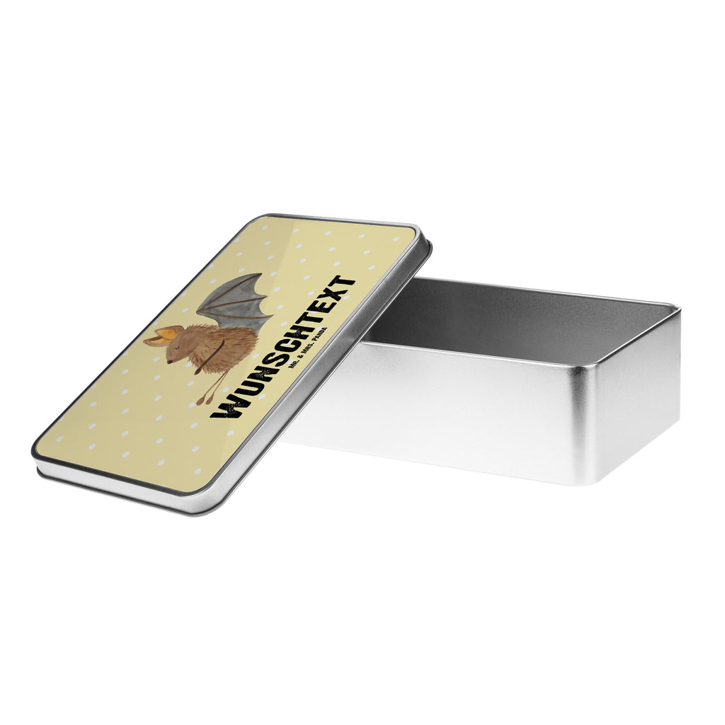 Personalisierte Metalldose Fledermaus sitzend Personalisierte Metalldose, Dose mit Namen, Namensdose, Kiste mit Namen, Namenskiste, Tiermotive, Gute Laune, lustige Sprüche, Tiere, Fledermaus, Fledermäuse, Motivation, entspannen