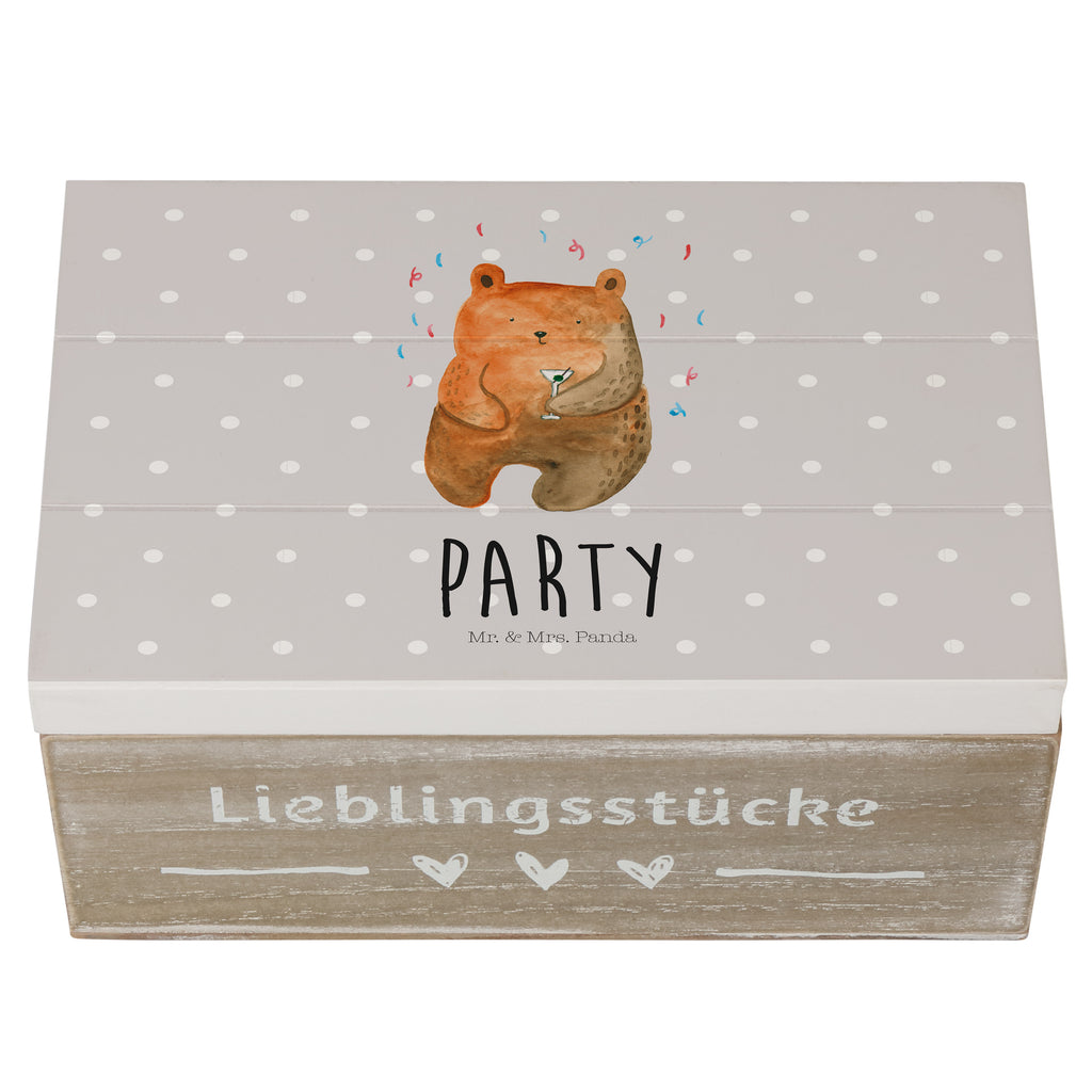 Holzkiste Bär Party Holzkiste, Kiste, Schatzkiste, Truhe, Schatulle, XXL, Erinnerungsbox, Erinnerungskiste, Dekokiste, Aufbewahrungsbox, Geschenkbox, Geschenkdose, Bär, Teddy, Teddybär, Geburtstag, Geburtstagsgeschenk, Geschenk, Party, Feiern, Abfeiern, Mitbringsel, Gute Laune, Lustig