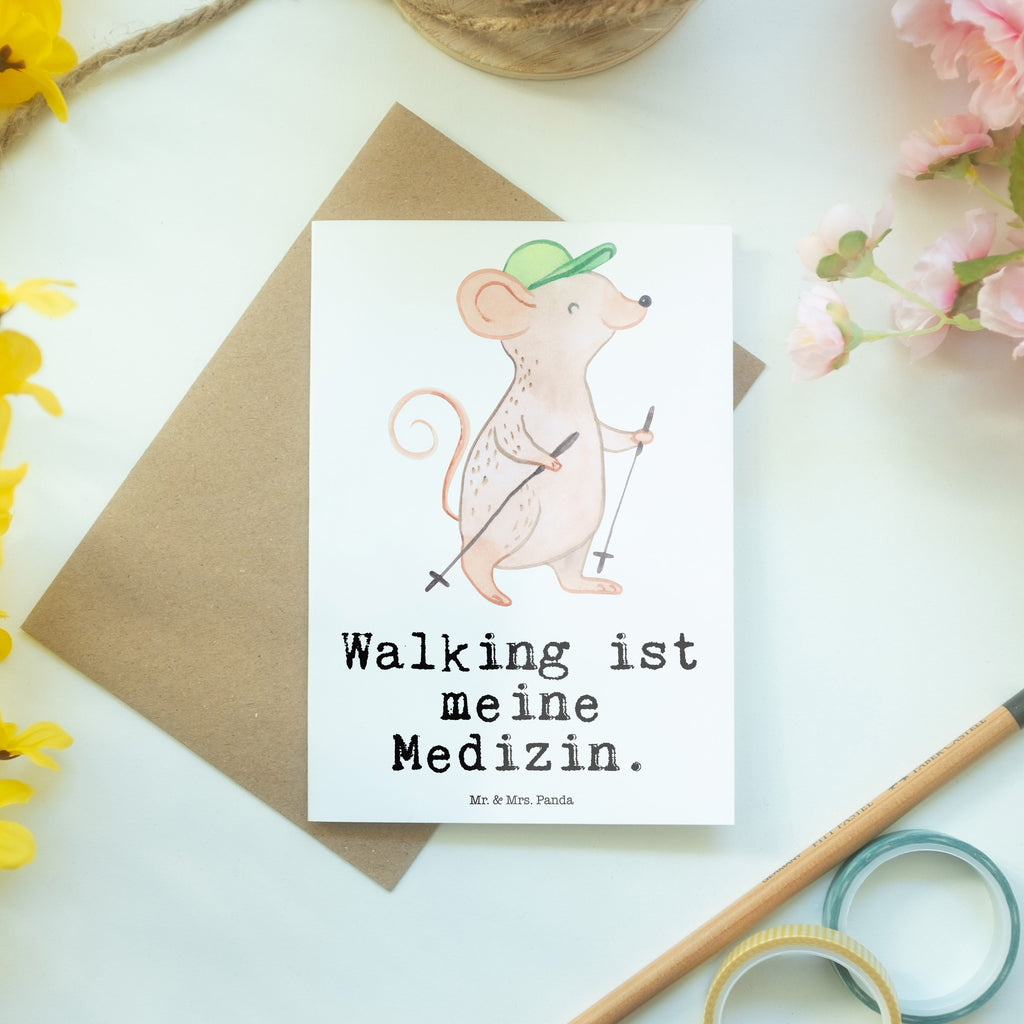 Grußkarte Maus Walking Medizin Grußkarte, Klappkarte, Einladungskarte, Glückwunschkarte, Hochzeitskarte, Geburtstagskarte, Karte, Ansichtskarten, Geschenk, Sport, Sportart, Hobby, Schenken, Danke, Dankeschön, Auszeichnung, Gewinn, Sportler, Walking, Walken, schnelles Gehen, Spazieren gehen