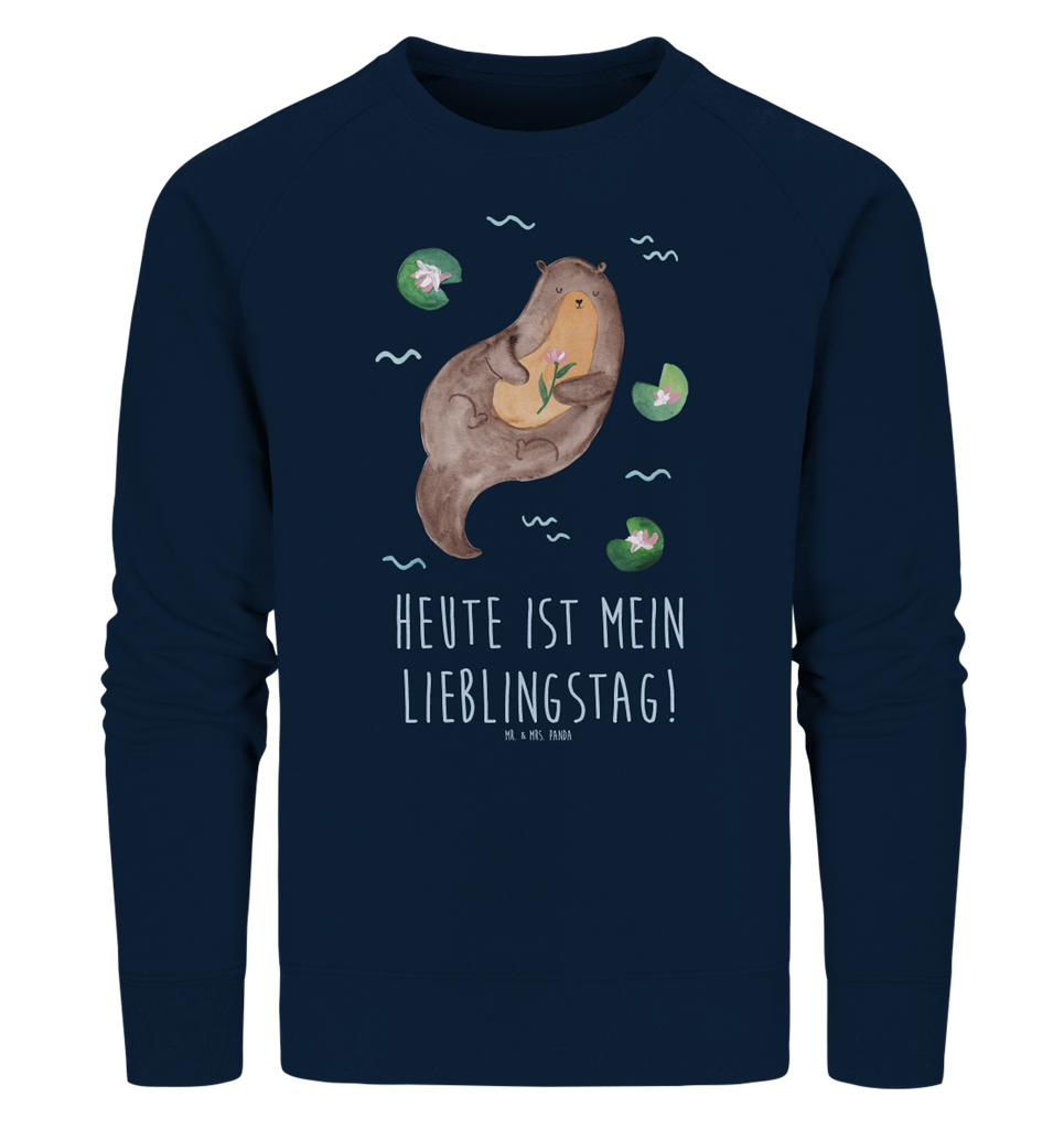 Organic Pullover Otter mit Seerose Pullover, Pullover Männer, Pullover Frauen, Sweatshirt, Sweatshirt Männer, Sweatshirt Frauen, Unisex, Otter, Fischotter, Seeotter, Otter Seeotter See Otter