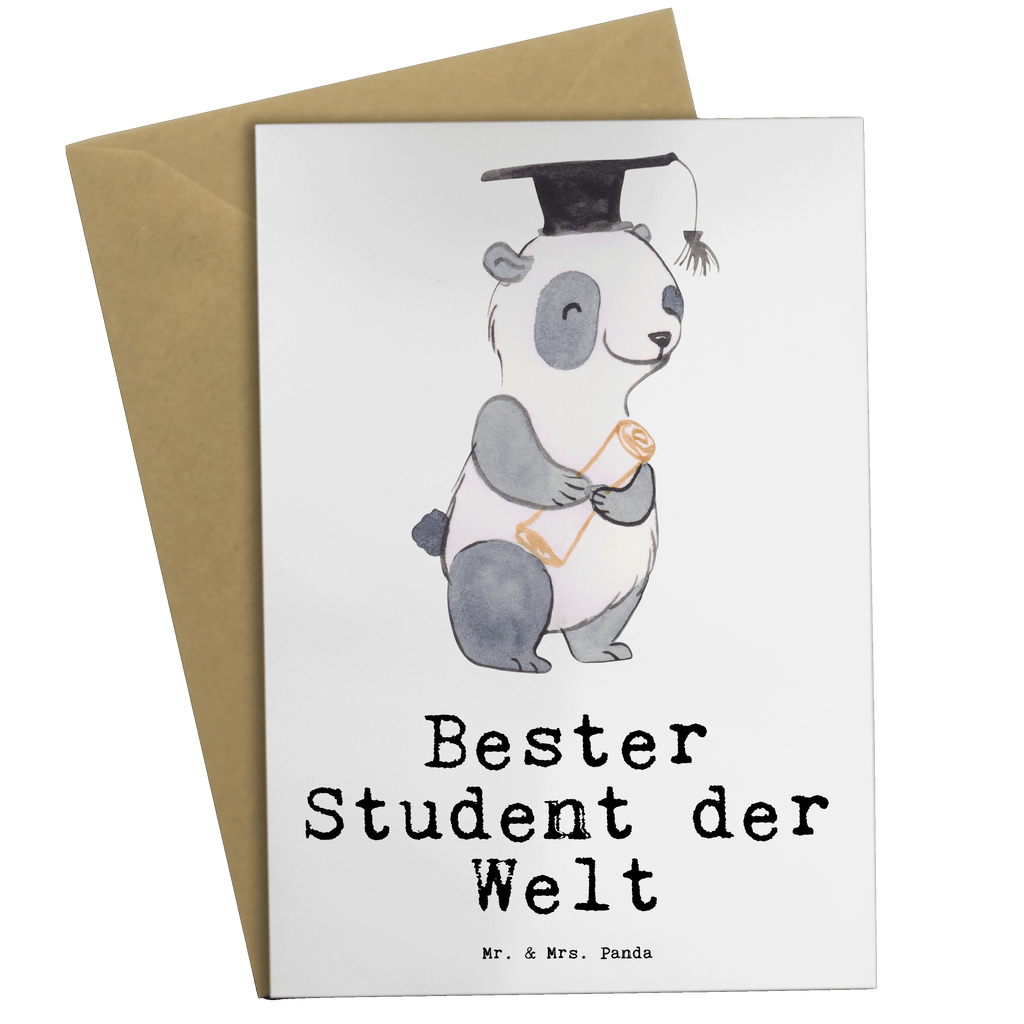 Grußkarte Panda Bester Student der Welt Grußkarte, Klappkarte, Einladungskarte, Glückwunschkarte, Hochzeitskarte, Geburtstagskarte, Karte, Ansichtskarten, für, Dankeschön, Geschenk, Schenken, Geburtstag, Geburtstagsgeschenk, Geschenkidee, Danke, Bedanken, Mitbringsel, Freude machen, Geschenktipp, Student, Studium, Sohn, Spaß, Musterschüler, lustig, Studienabschluss, witzig, Universität, Abschluss, Alumni, Uni, Studenten, Hochschule