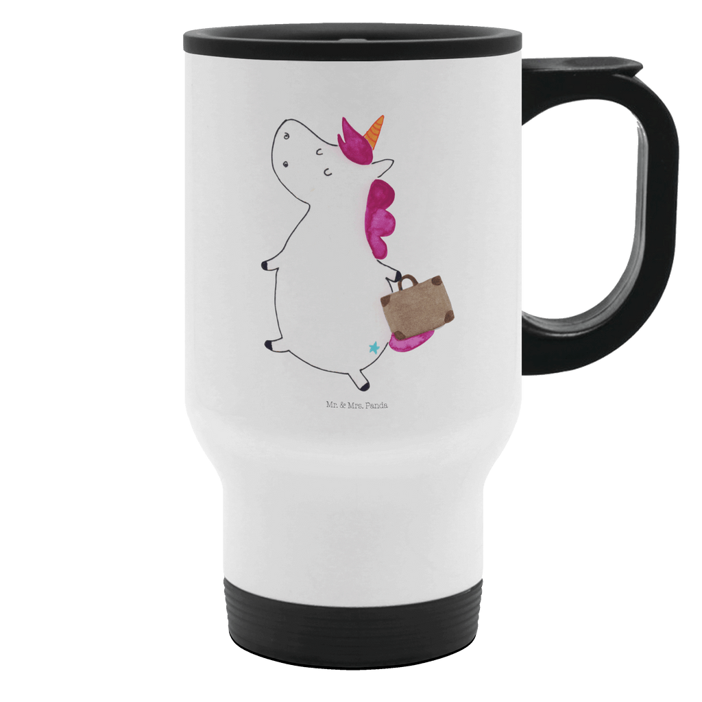 Thermobecher Einhorn Koffer Thermobecher, To Go Becher, Thermotasse, Kaffeebecher, Isolierbecher, Thermobecher To Go, Warmhaltetasse, Edelstahlbecher, Reisebecher, Tasse mit Deckel, Thermobecher für 400 ml, Kaffeetasse zum Mitnehmen, Tasse zum Mitnehmen, Spülmaschinenfest, Einhorn, Einhörner, Einhorn Deko, Pegasus, Unicorn, unicorn, Koffer, Verreisen, Reise, Gepäck, Abenteuer, Erwachsen, Kind, albern, Spaß, lustig, witzig