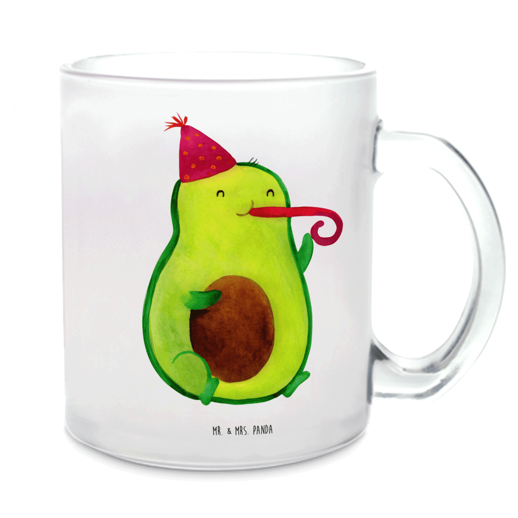 Teetasse Avocado Partyhupe Teetasse, Teeglas, Teebecher, Tasse mit Henkel, Tasse, Glas Teetasse, Teetasse aus Glas, Avocado, Veggie, Vegan, Gesund, Party, Feierlichkeit, Feier, Fete, Geburtstag, Gute Laune, Tröte