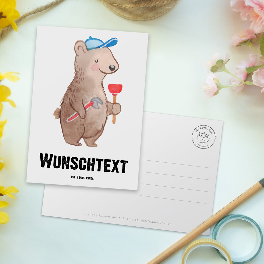 Personalisierte Postkarte Klempner mit Herz Postkarte mit Namen, Postkarte bedrucken, Postkarte mit Wunschtext, Postkarte personalisierbar, Geschenkkarte mit Namen, Grußkarte mit Namen, Karte mit Namen, Einladung mit Namen, Ansichtskarte mit Namen, Geschenkkarte mit Wunschtext, Grußkarte mit Wunschtext, Karte mit Wunschtext, Einladung mit Wunschtext, Ansichtskarte mit Wunschtext, Beruf, Ausbildung, Jubiläum, Abschied, Rente, Kollege, Kollegin, Geschenk, Schenken, Arbeitskollege, Mitarbeiter, Firma, Danke, Dankeschön, Klempner, Handwerker, Installateur, Meister, Gesellenprüfung, Fachbetrieb, Bauklempner, Sanitärinstallationen