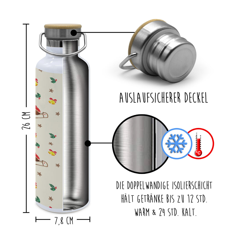 Trinkflasche Rotkehlchen Schlitten Muster Thermosflasche, Isolierflasche, Edelstahl, Trinkflasche, isoliert, Wamrhaltefunktion, Sportflasche, Flasche zum Sport, Sportlerflasche, Winter, Weihnachten, Weihnachtsdeko, Nikolaus, Advent, Heiligabend, Wintermotiv, Schlitten, Vogel