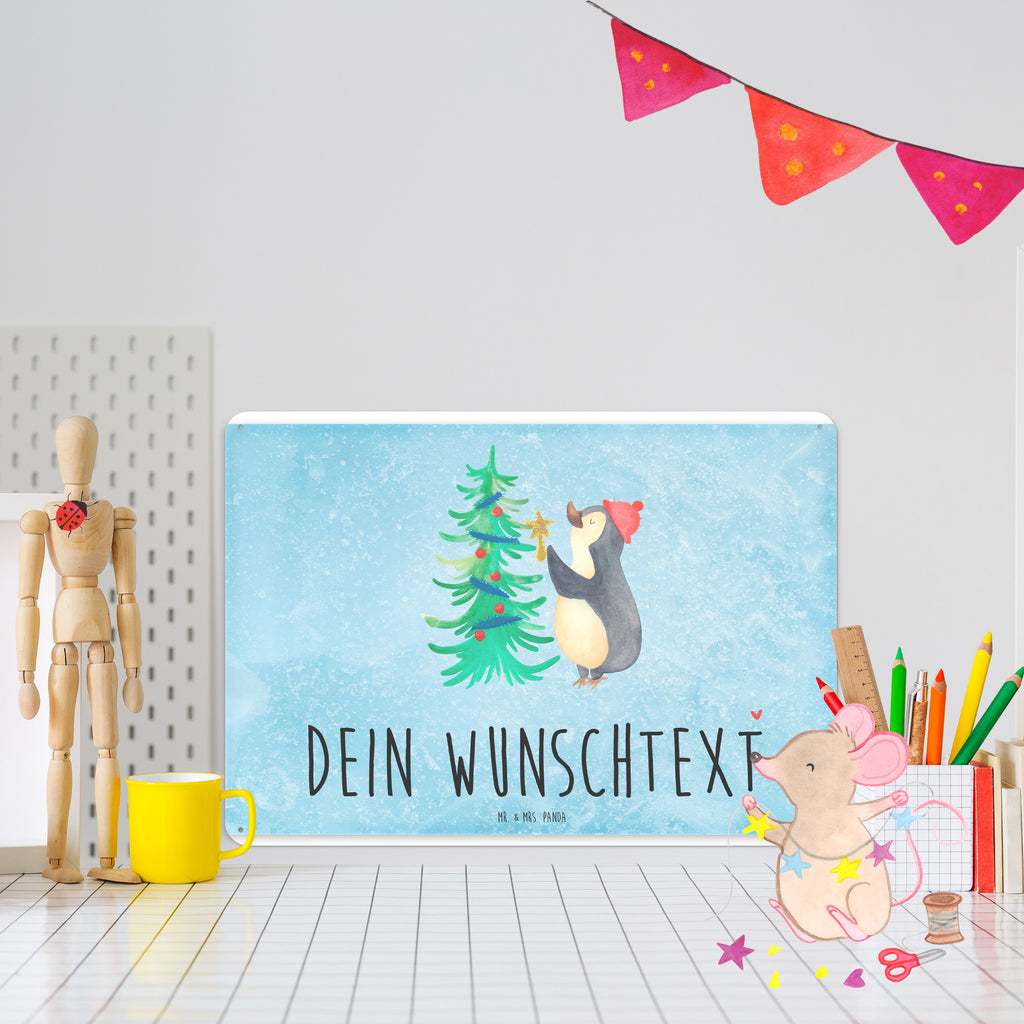 Personalisiertes Blechschild Pinguin Weihnachtsbaum Blechschild, Metallschild, Geschenk Schild, Schild, Magnet-Metall-Schild, Deko Schild, Wandschild, Wand-Dekoration, Türschild, Winter, Weihnachten, Weihnachtsdeko, Nikolaus, Advent, Heiligabend, Wintermotiv, Pinguin