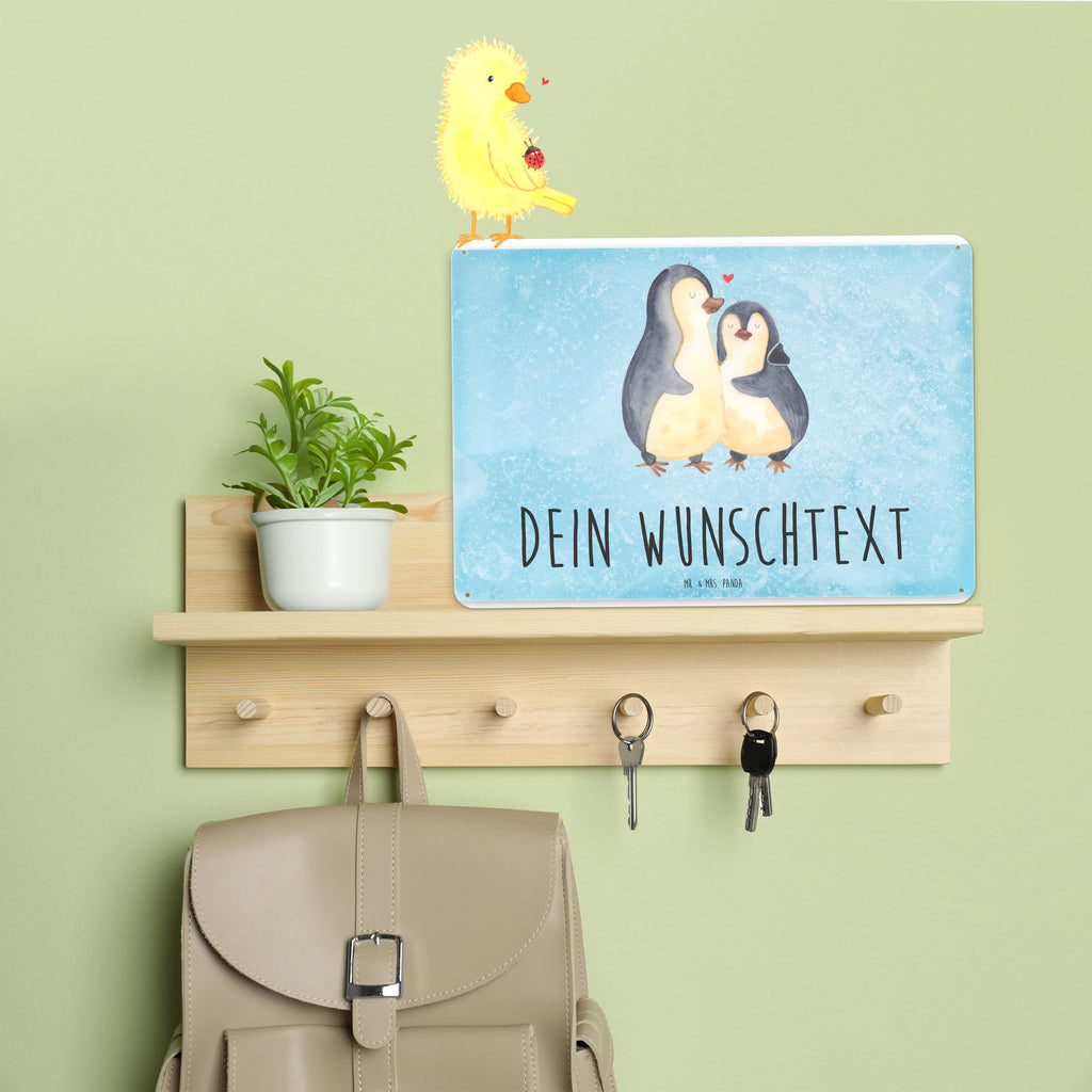 Personalisiertes Blechschild Pinguin umarmend Blechschild, Metallschild, Geschenk Schild, Schild, Magnet-Metall-Schild, Deko Schild, Wandschild, Wand-Dekoration, Türschild, Pinguin, Liebe, Liebespaar, Liebesbeweis, Liebesgeschenk, Verlobung, Jahrestag, Hochzeitstag, Hochzeit, Hochzeitsgeschenk