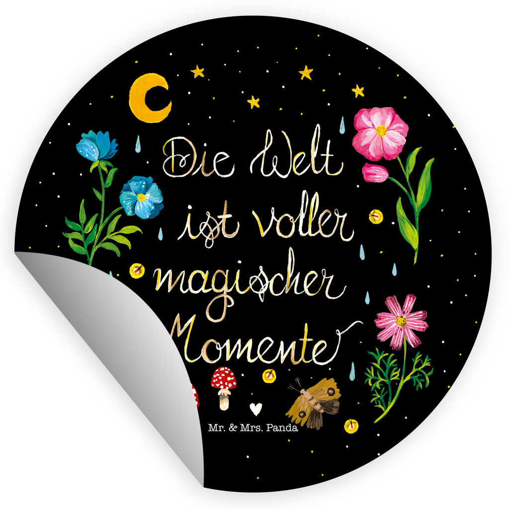 Rund Aufkleber Magische Welt Sticker, Aufkleber, Etikett, Blumen Deko, Frühlings Deko, Sommer Deko, Dekoration, positive Botschaft, Naturliebhaber, Outdoor, Natur, Abenteuer, Magische Momente, Spruch schön, Spruch positiv, Motivation, schwarz, magisch, Blumen, Nacht, Weisheit