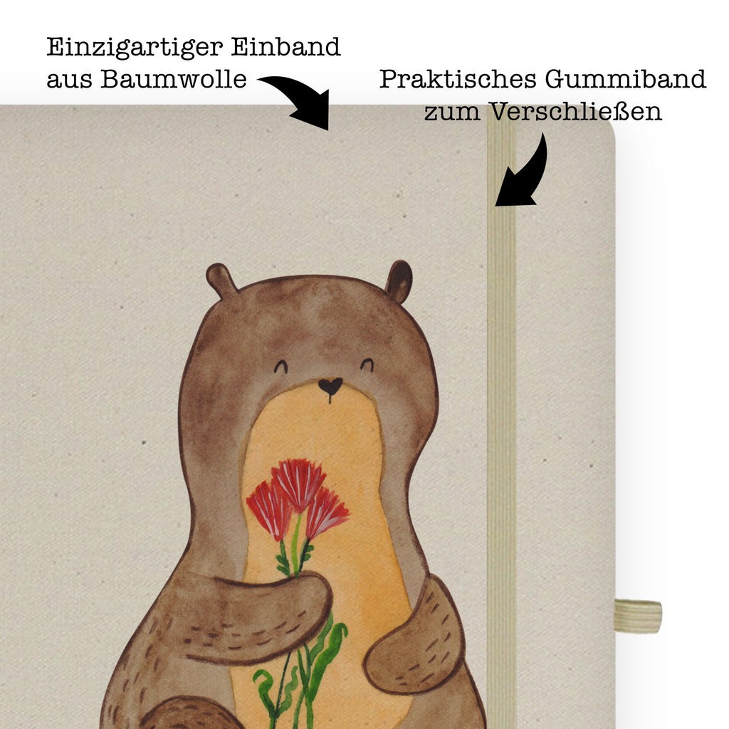 Baumwoll Notizbuch Otter Blumenstrauß Notizen, Eintragebuch, Tagebuch, Notizblock, Adressbuch, Journal, Kladde, Skizzenbuch, Notizheft, Schreibbuch, Schreibheft, Otter, Fischotter, Seeotter, Otter Seeotter See Otter