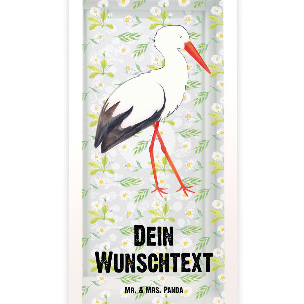 Personalisierte Deko Laterne Storch Gartenlampe, Gartenleuchte, Gartendekoration, Gartenlicht, Laterne kleine Laternen, XXL Laternen, Laterne groß, Tiermotive, Gute Laune, lustige Sprüche, Tiere, Storch, Störche, Schwangerschaft, Geburt, Mutter, Mütter, Mutter werden, Schwanger, Babybauch, Baby