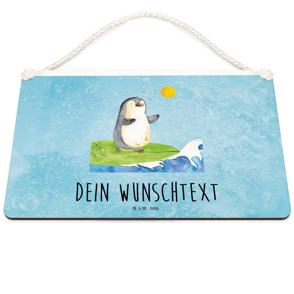 Personalisiertes Deko Schild Pinguin Surfer Dekoschild, Deko Schild, Schild, Tür Schild, Türschild, Holzschild, Wandschild, Wanddeko, Pinguin, Pinguine, surfen, Surfer, Hawaii, Urlaub, Wellen, Wellen reiten, Portugal