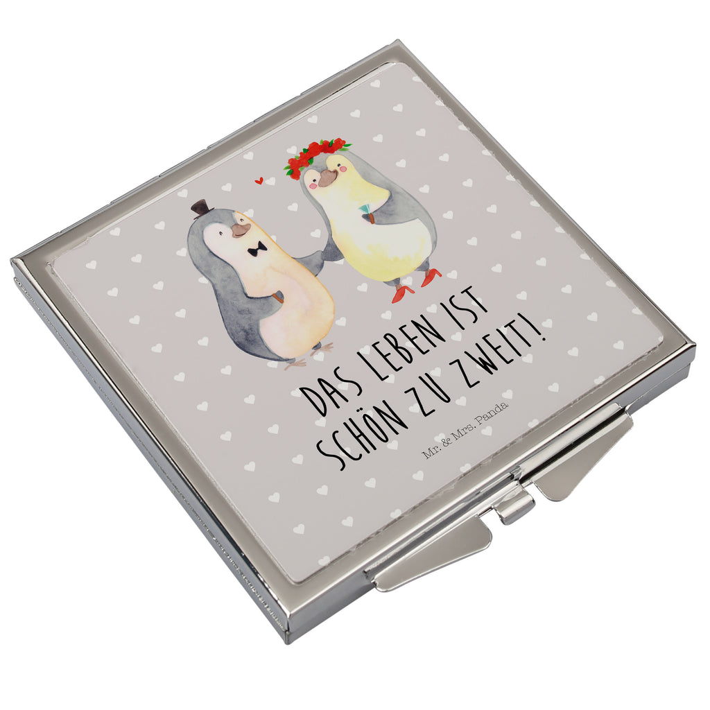 Handtaschenspiegel quadratisch Pinguin Heirat Spiegel, Handtasche, Quadrat, silber, schminken, Schminkspiegel, Liebe, Partner, Freund, Freundin, Ehemann, Ehefrau, Heiraten, Verlobung, Heiratsantrag, Liebesgeschenk, Jahrestag, Hocheitstag