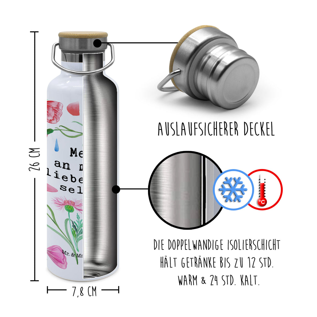 Trinkflasche Memo an Mich Liebe dich selbst Thermosflasche, Isolierflasche, Edelstahl, Trinkflasche, isoliert, Wamrhaltefunktion, Sportflasche, Flasche zum Sport, Sportlerflasche, Blumen Deko, Frühlings Deko, Sommer Deko, Dekoration, positive Botschaft, Naturliebhaber, Outdoor, Natur, Abenteuer