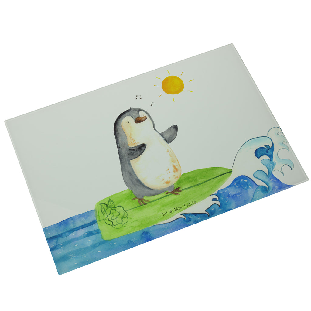 Glasschneidebrett Pinguin Surfer Glasschneidebrett, Schneidebrett, Pinguin, Pinguine, surfen, Surfer, Hawaii, Urlaub, Wellen, Wellen reiten, Portugal