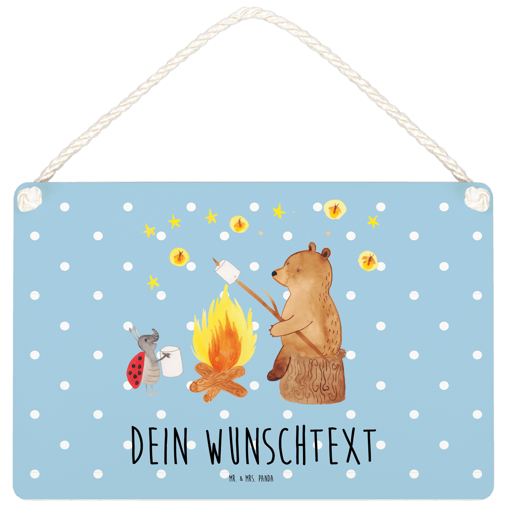 Personalisiertes Deko Schild Bär & Marienkäfer Lagerfeuer Dekoschild, Deko Schild, Schild, Tür Schild, Türschild, Holzschild, Wandschild, Wanddeko, Bär, Teddy, Teddybär, Lagerfeuer