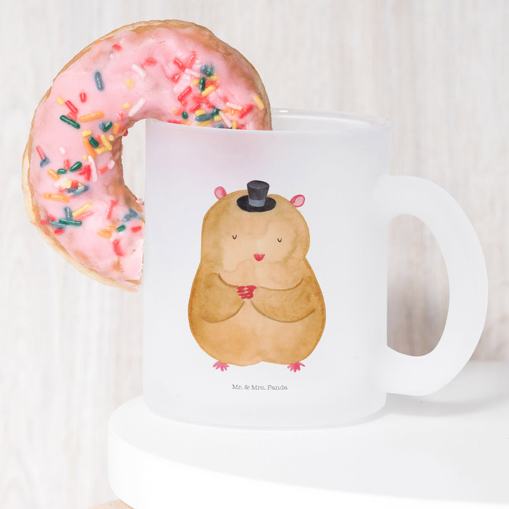 Teetasse Hamster mit Hut Teetasse, Teeglas, Teebecher, Tasse mit Henkel, Tasse, Glas Teetasse, Teetasse aus Glas, Tiermotive, Gute Laune, lustige Sprüche, Tiere, Hamster, Hut, Magier, Zylinder, Zwerghamster, Zauberer