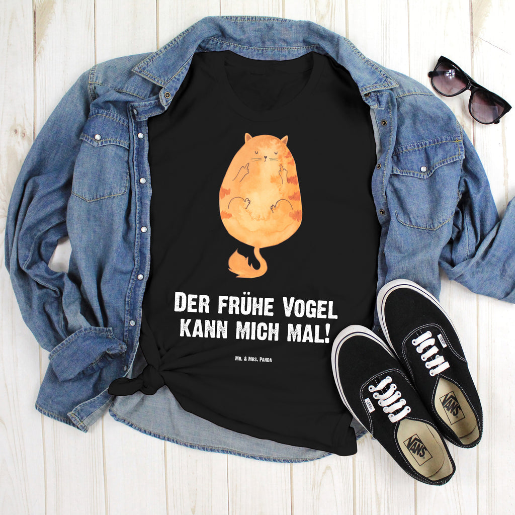 T-Shirt Standard Katze Frühaufsteher T-Shirt, Shirt, Tshirt, Lustiges T-Shirt, T-Shirt mit Spruch, Party, Junggesellenabschied, Jubiläum, Geburstag, Herrn, Damen, Männer, Frauen, Schlafshirt, Nachthemd, Sprüche, Katze, Katzenmotiv, Katzenfan, Katzendeko, Katzenfreund, Katzenliebhaber, Katzenprodukte, Katzenartikel, Katzenaccessoires, Katzensouvenirs, Katzenliebhaberprodukte, Katzenmotive, Der frühe Vogel kann mich mal, Morgenmuffel, Frühaufsteher, Kaffee, Katzen, Kater, Mietze