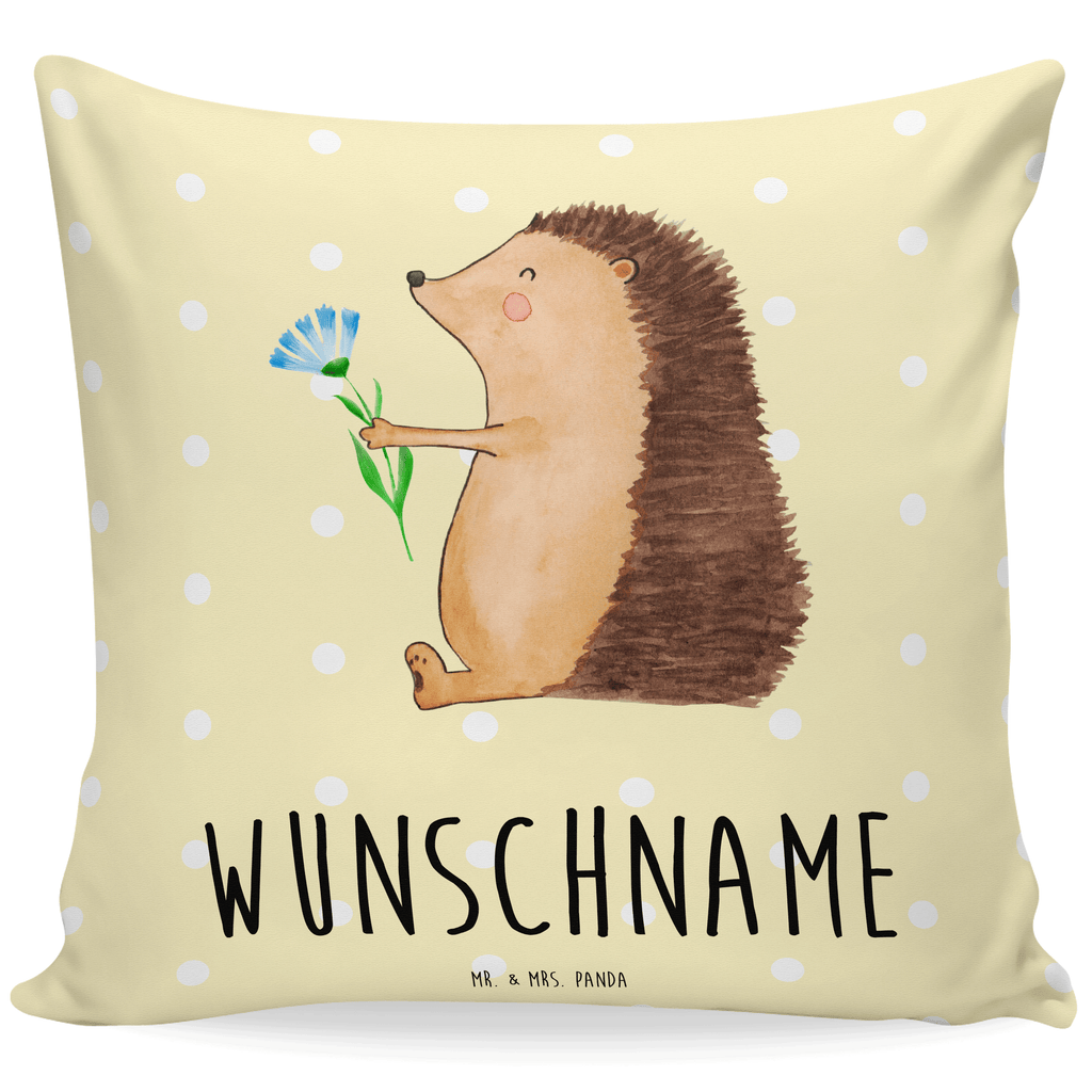 Personalisiertes Kissen Igel mit Blume Kissen, personalisiert, Name, Wunschname, bedrucken, Kopfkissen, Tiermotive, Gute Laune, lustige Sprüche, Tiere, Igel, Gute Besserung, Genesungswünsche, Krankheit, Krankenhaus, krank, Besuch