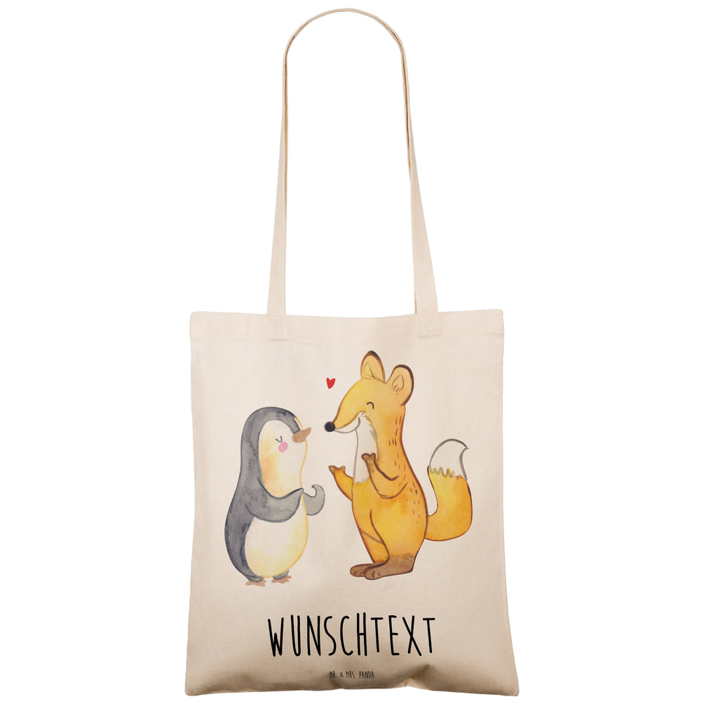 Personalisierte Tragetasche Fuchs & Pinguin gehörlos Personalisierte Beuteltasche, Personalisierter Beutel, Personalisierte Einkaufstasche, Personalisierter Jutebeutel, Personalisierter Stoffbeutel, Tragetasche mit Namen, Einkaufstasche mit Namen, Stoffbeutel mit Namen, Personalisierte Tasche, Personalisierte Jutetasche, Personalisierte Kindergartentasche, Gebärdensprache, gehörlos, Fuchs, Pinguin