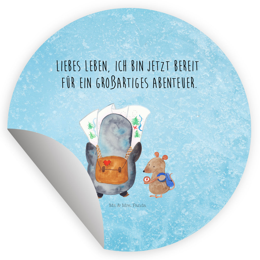 Rund Aufkleber Pinguin & Maus Wanderer Sticker, Aufkleber, Etikett, Pinguin, Pinguine, Abenteurer, Abenteuer, Roadtrip, Ausflug, Wanderlust, wandern