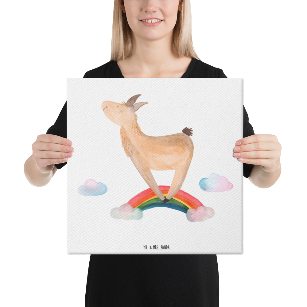 Leinwand Bild Lama Regenbogen Leinwand, Bild, Kunstdruck, Wanddeko, Dekoration, Lama, Alpaka, Lamas, Regenbogen, Haters gonna hate, Haters, Selbstständig, Außenseiter, Schule, Abi, Hobby, Wolkenland, Freiheit