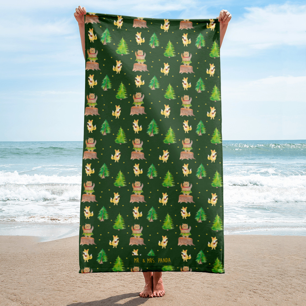 XL Badehandtuch Waldtiere Aloha Muster Handtuch, Badetuch, Duschtuch, Strandtuch, Saunatuch, Tiermotive, Gute Laune, lustige Sprüche, Tiere, Wald, Waldtiere, Musik, Aloha, Bär, Hase, Igel, Tanzen, Leben, Lachen