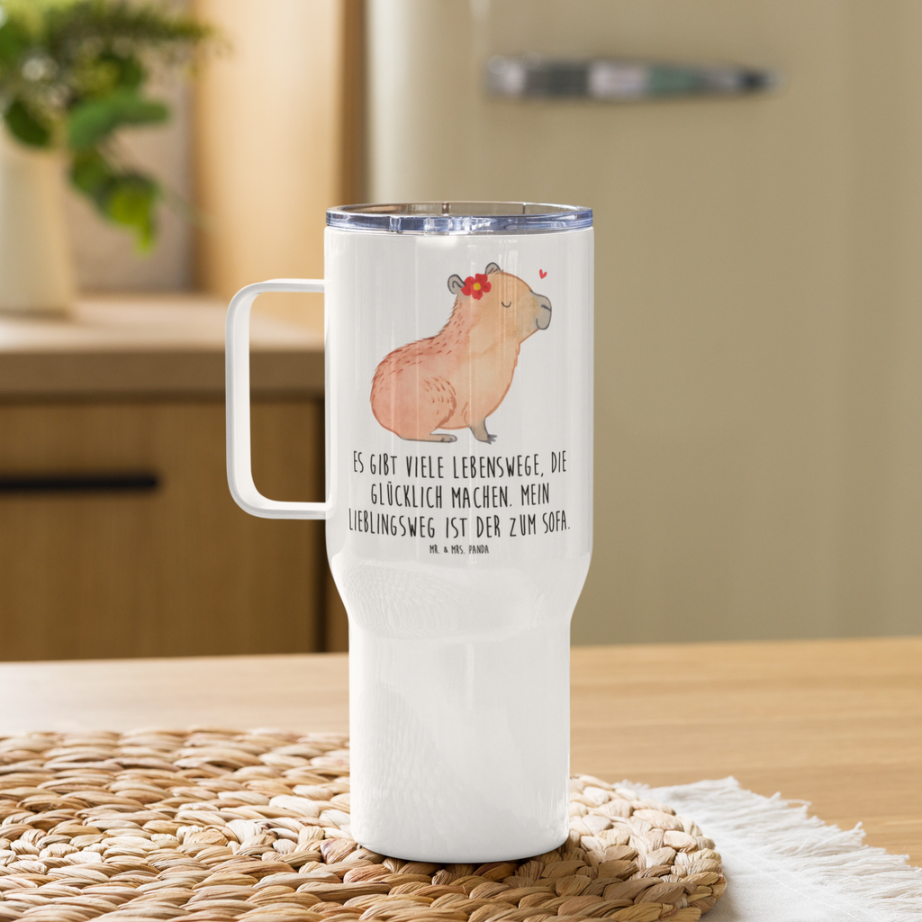 XXL Thermobecher Capybara Blume Thermobecher, XL Thermobecher, Reisebecher, XL Reisetasse, Großer Thermobecher, Autobecher, Jumbo Becher, Tiermotive, Gute Laune, lustige Sprüche, Tiere, Capybara