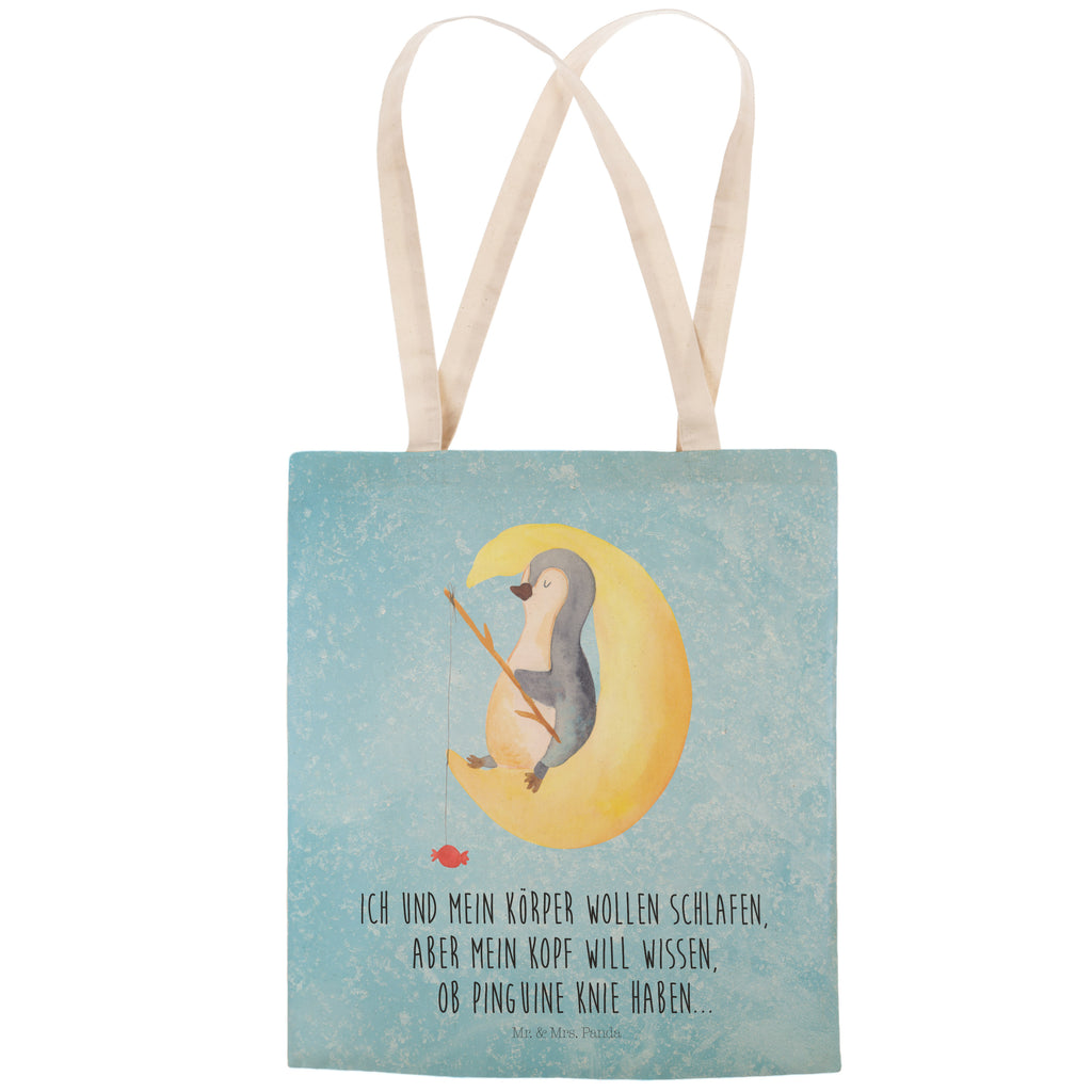 Einkaufstasche Pinguin Mond Tragetasche, Tasche, Beutel, Stofftasche, Baumwolltasche, Umhängetasche, Shopper, Einkaufstasche, Beuteltasche, Pinguin, Pinguine, Spruch, schlafen, Nachtruhe, Einschlafen, Schlafzimmer, Schlafstörungen, Gästezimmer