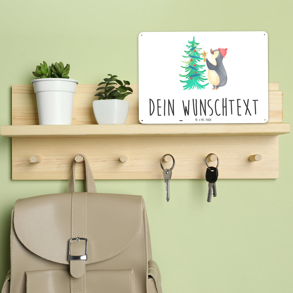 Personalisiertes Blechschild Pinguin Weihnachtsbaum Blechschild, Metallschild, Geschenk Schild, Schild, Magnet-Metall-Schild, Deko Schild, Wandschild, Wand-Dekoration, Türschild, Winter, Weihnachten, Weihnachtsdeko, Nikolaus, Advent, Heiligabend, Wintermotiv, Pinguin