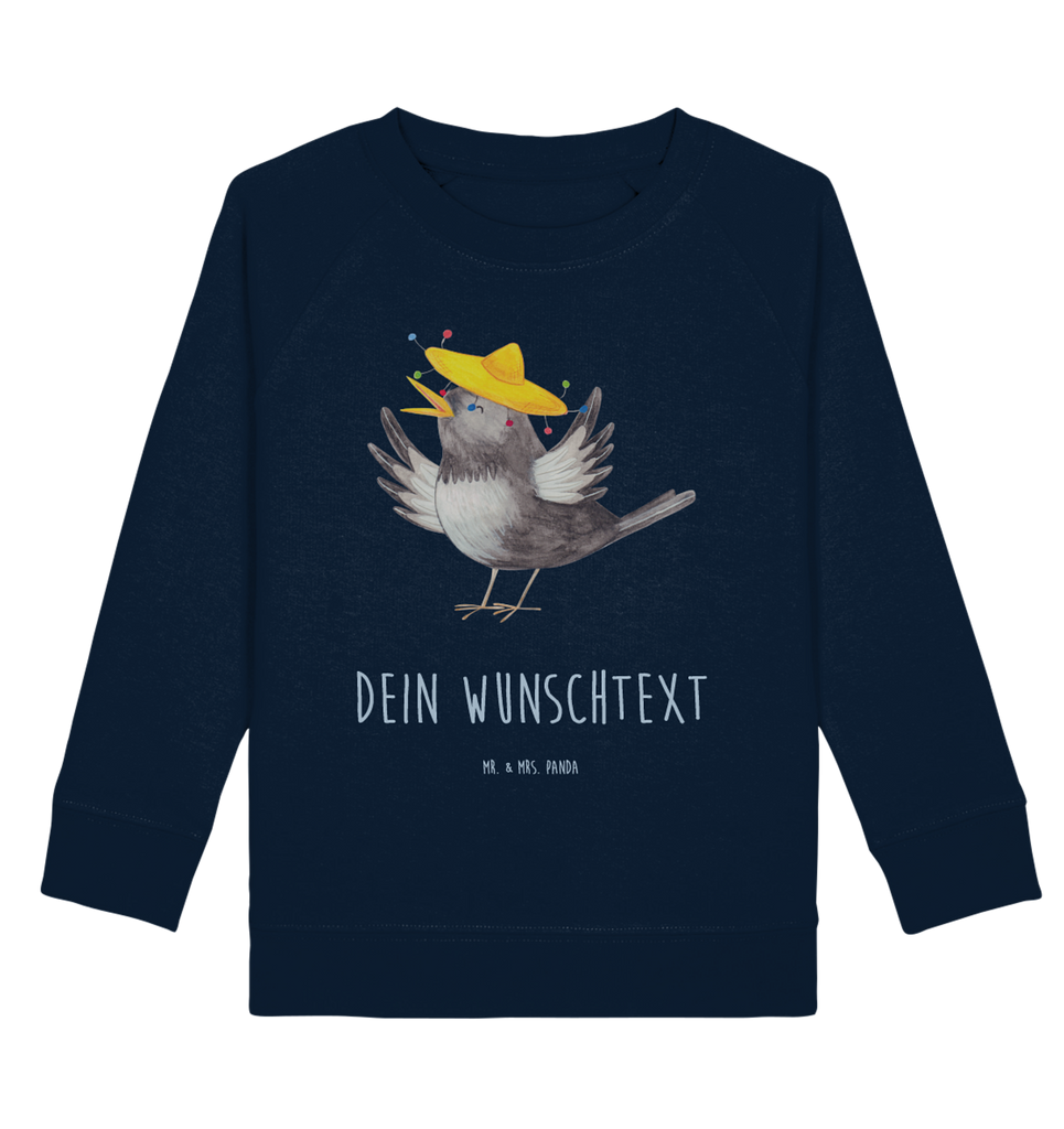 Personalisierter Kinder Pullover Rabe mit Sombrero Personalisierter Kinder Pullover, Personalisiertes Kinder Sweatshirt, Jungen, Mädchen, Tiermotive, Gute Laune, lustige Sprüche, Tiere, Rabe, Vogel, Vögel, Spruch positiv, fröhlich sein, glücklich sein, Glück Spruch, froh, Elster, Motivation