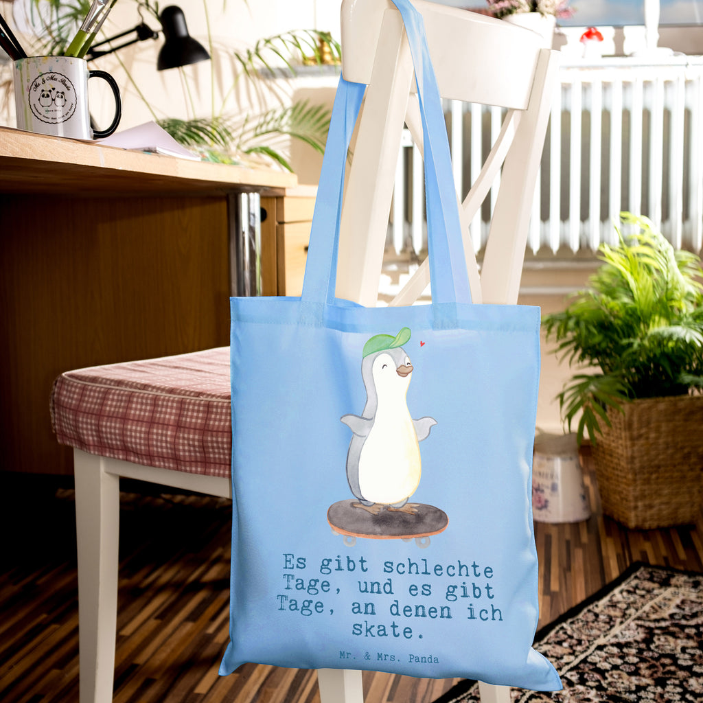 Tragetasche Pinguin Skateboarden Tage Beuteltasche, Beutel, Einkaufstasche, Jutebeutel, Stoffbeutel, Tasche, Shopper, Umhängetasche, Strandtasche, Schultertasche, Stofftasche, Tragetasche, Badetasche, Jutetasche, Einkaufstüte, Laptoptasche, Geschenk, Sport, Sportart, Hobby, Schenken, Danke, Dankeschön, Auszeichnung, Gewinn, Sportler, Skateboarden, Skateboard fahren, Skaten, Skateboard, Skateplatz