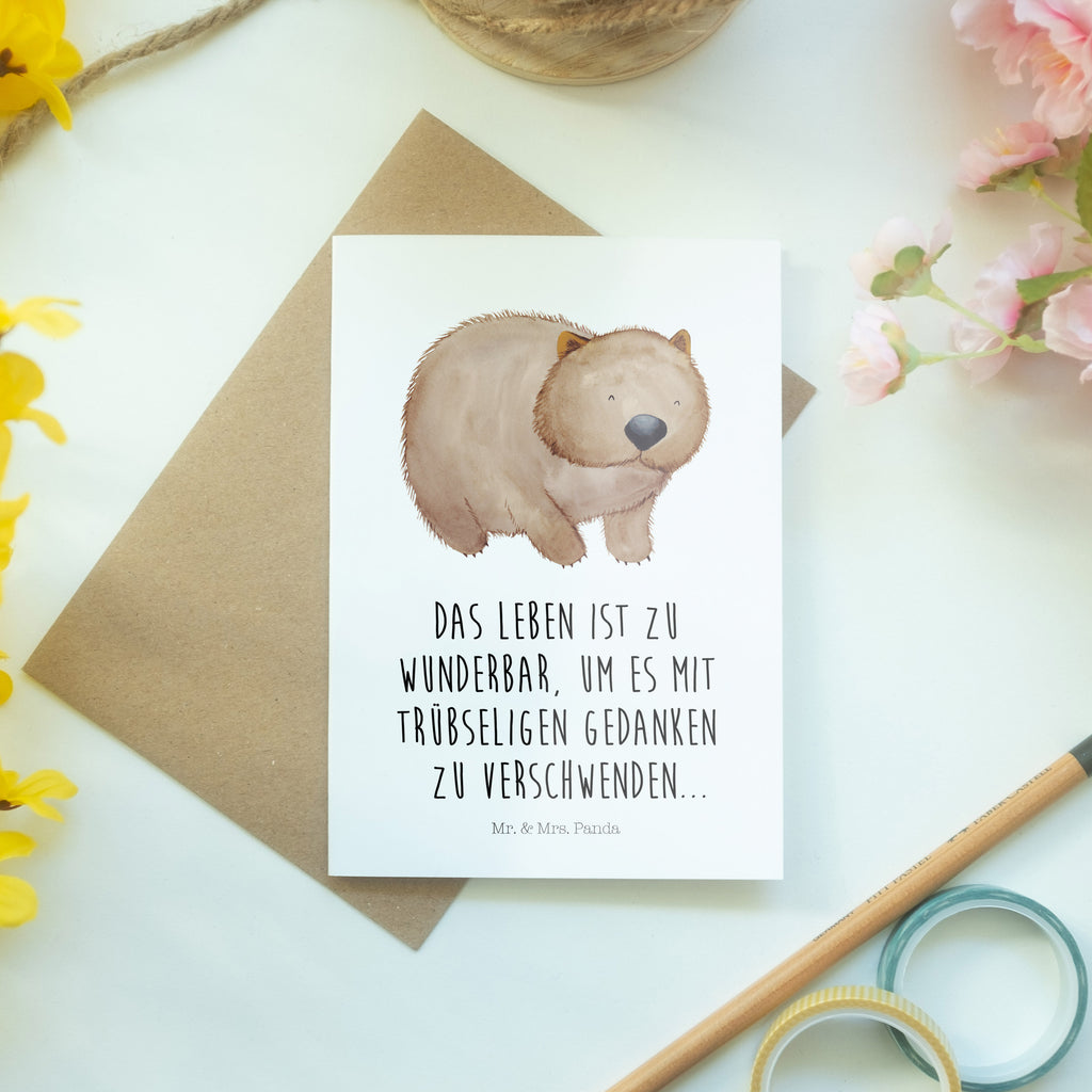 Grußkarte Wombat Grußkarte, Klappkarte, Einladungskarte, Glückwunschkarte, Hochzeitskarte, Geburtstagskarte, Karte, Tiermotive, Gute Laune, lustige Sprüche, Tiere, Wombat, Das Leben ist schön, Motivation, Spruch, Australien