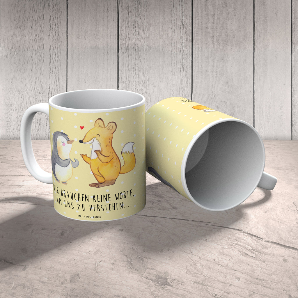 Tasse Fuchs & Pinguin gehörlos Tasse, Kaffeetasse, Teetasse, Becher, Kaffeebecher, Teebecher, Keramiktasse, Porzellantasse, Büro Tasse, Geschenk Tasse, Tasse Sprüche, Tasse Motive, Kaffeetassen, Tasse bedrucken, Designer Tasse, Cappuccino Tassen, Schöne Teetassen, Gebärdensprache, gehörlos, Fuchs, Pinguin