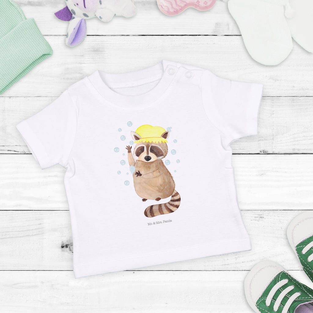Organic Baby Shirt Waschbär Baby T-Shirt, Jungen Baby T-Shirt, Mädchen Baby T-Shirt, Shirt, Tiermotive, Gute Laune, lustige Sprüche, Tiere, Waschbär, Tagträumen, Plan, Fröhlich, waschen, Seifenblasen