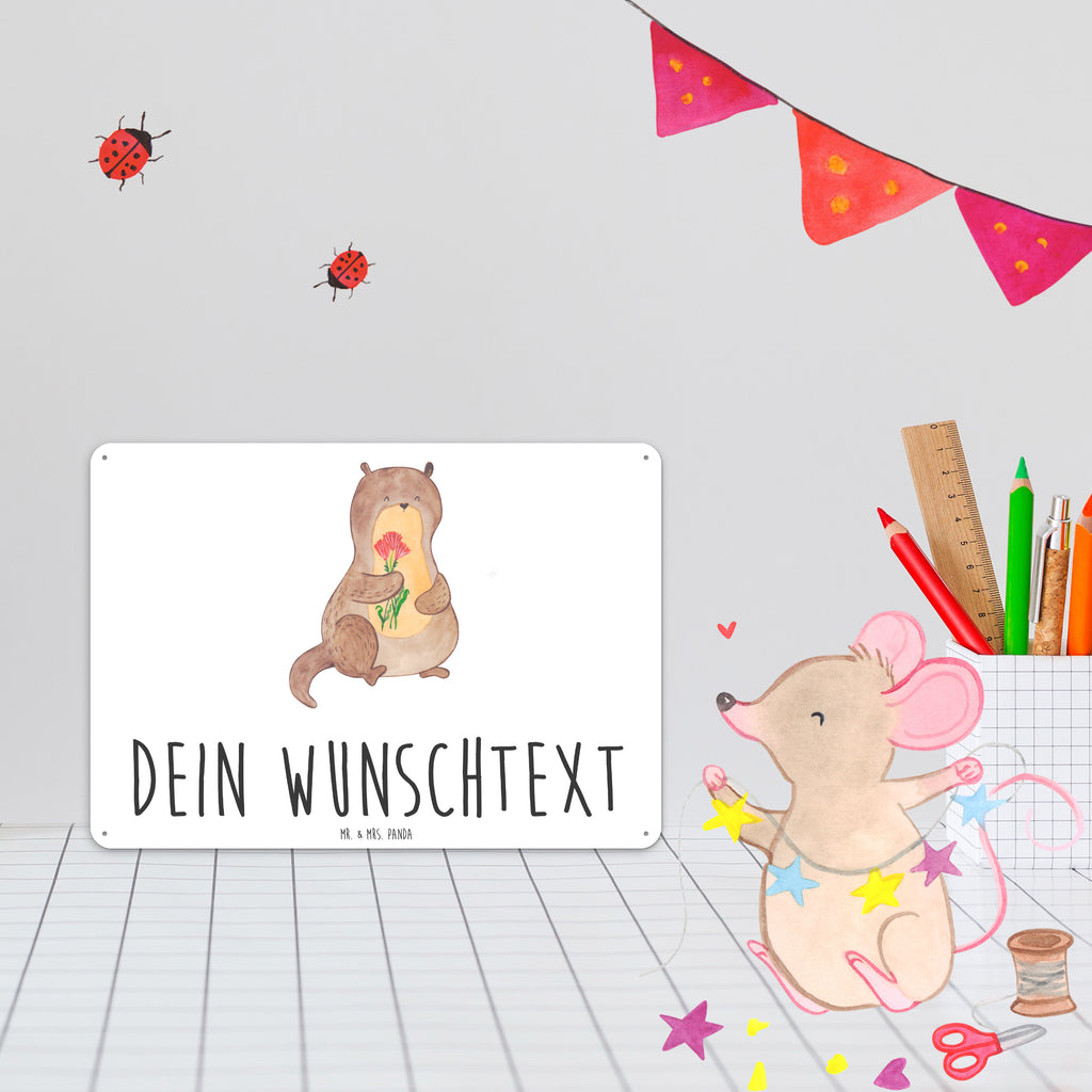 Personalisiertes Blechschild Otter Blumenstrauß Blechschild, Metallschild, Geschenk Schild, Schild, Magnet-Metall-Schild, Deko Schild, Wandschild, Wand-Dekoration, Türschild, Otter, Fischotter, Seeotter, Otter Seeotter See Otter