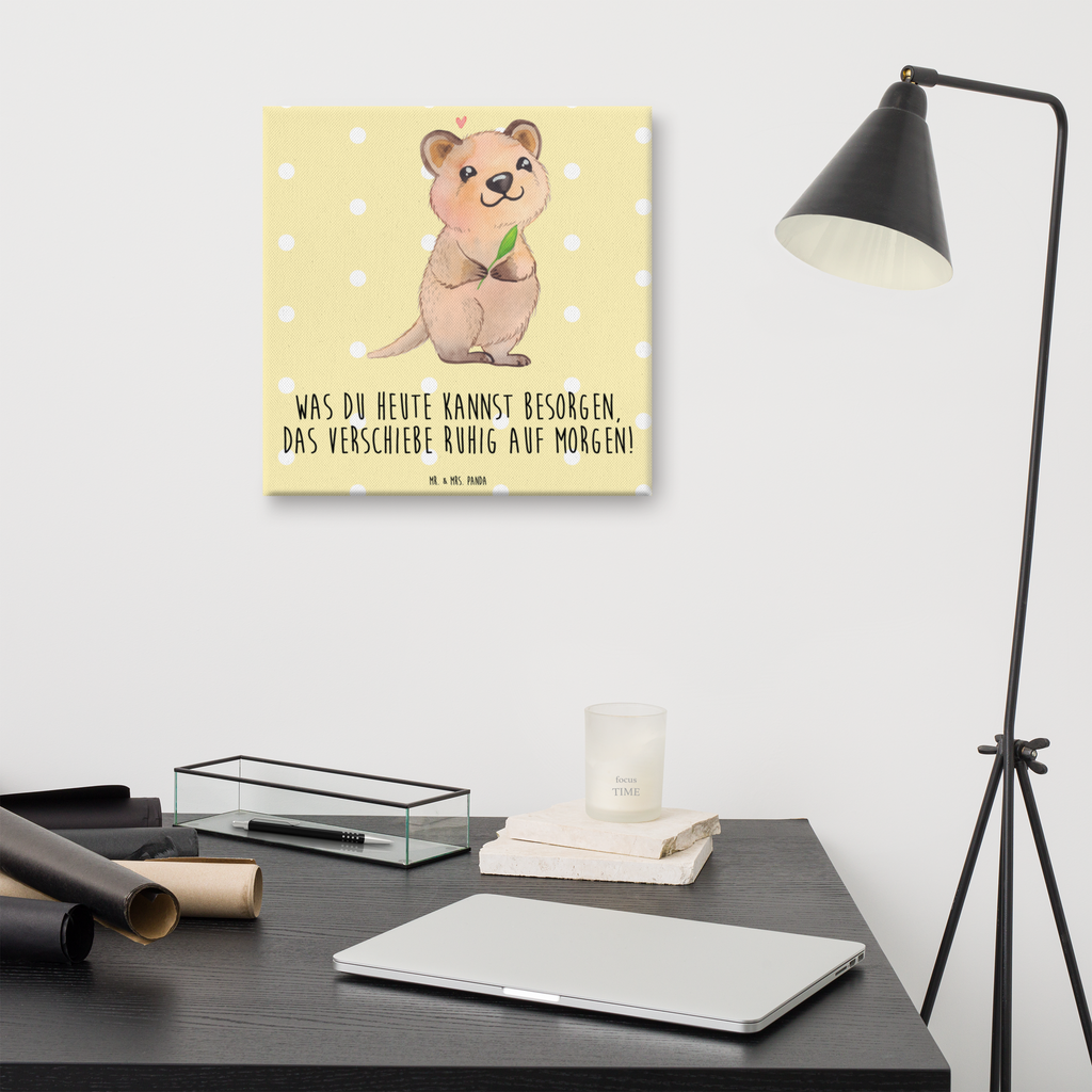 Leinwand Bild Quokka Happy Leinwand, Bild, Kunstdruck, Wanddeko, Dekoration, Tiermotive, Gute Laune, lustige Sprüche, Tiere, Quokka, Verschieben, Aufschieberitis, Lustiger Spruch, Niedliches Tier, Dinge erledigen